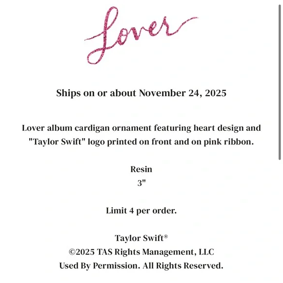 Lover Cardigan Ornament Taylor Swift Holiday Ornament Swiftie Gift Swiftmas - Picture 4 of 6